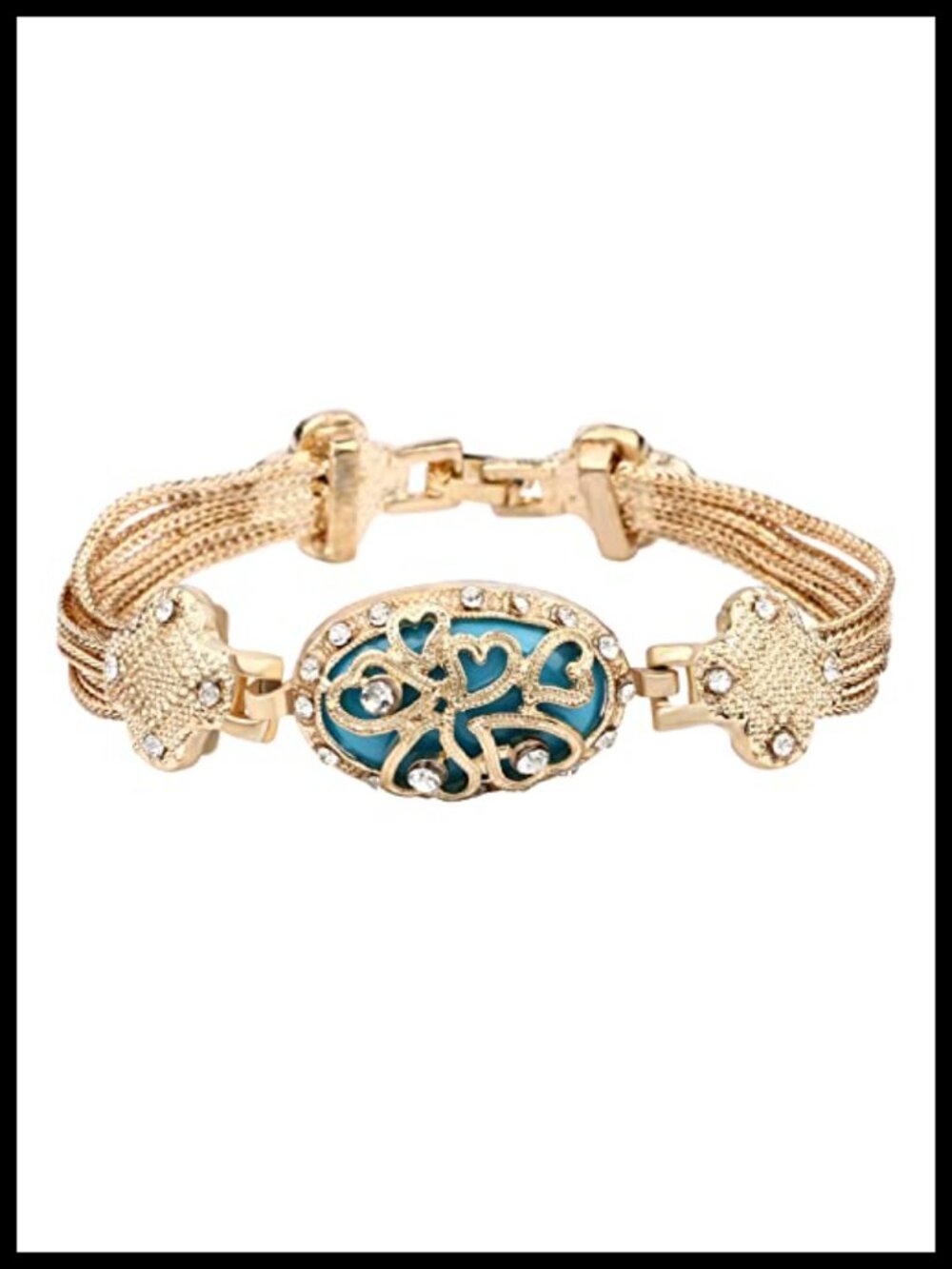 Gold Plated Heart Bracelet for Women, Vintage Hollow Chain Bangle Gift